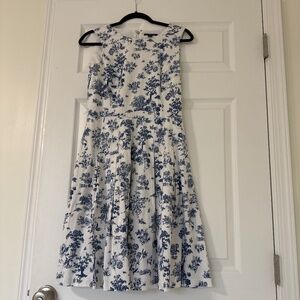 Blue & White Toile Print Fit and Flare Dress - Sleeveless